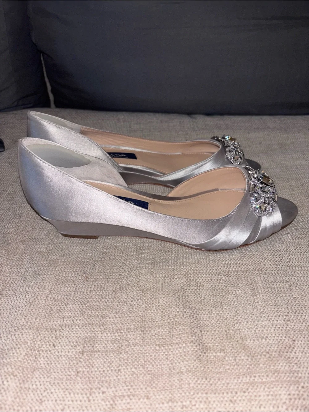 Nina Silver Crystal-Buckle Pointed D'Orsay Flats